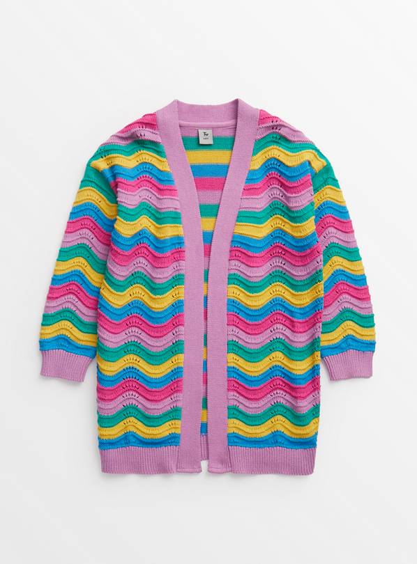 Pink Bright Stripe Longline Cardigan  5-6 years